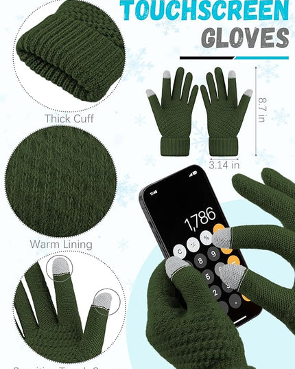 Winter Beanie Hat Scarf Gloves, Warm Fleece Knit Hats Touch Screen Gloves Neck Scarf Set Winter Gifts for Unisex Adult