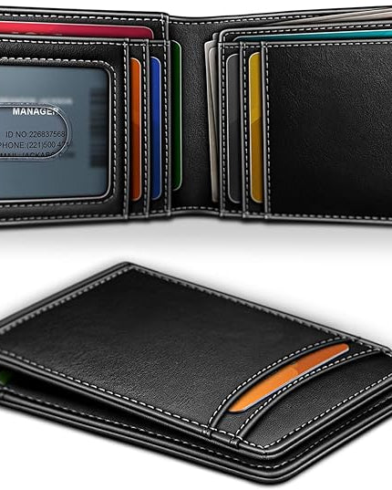 BULLIANT Men Wallet,Slim Leather Wallet Money Clip Magnetic Closure Simplifed Bill Folder 10Cards RFID Blocking 4.3"×3"