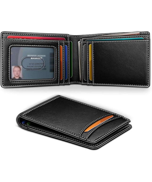 BULLIANT Men Wallet,Slim Leather Wallet Money Clip Magnetic Closure Simplifed Bill Folder 10Cards RFID Blocking 4.3"×3"