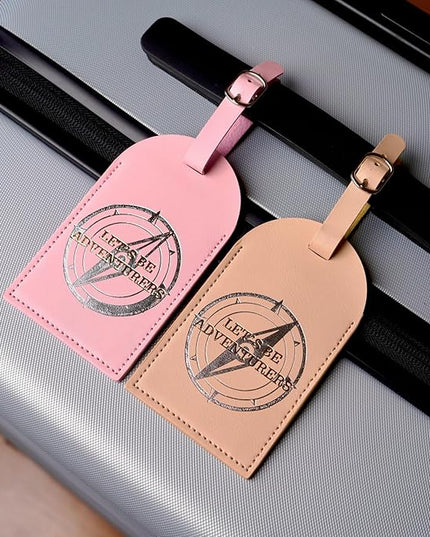 Luggage Tags for Suitcases, PU Leather Luggage Flip Privacy Cover Protection Tags Luggage Tags, for Travel Essentials, Stylish Baggage Labels for Handbags(2 Pack,Compass