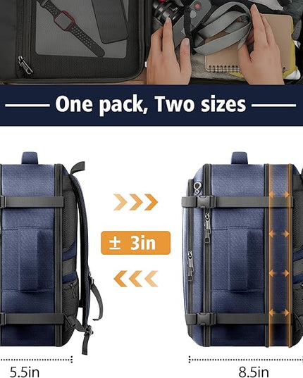 Travel Backpack,Expandable 40-50L Carry on Backpack with USB Cable Port,Fits 17.3 Inch Laptop,Flight TSA friendly,Anti Theft Water Resistant Laptop Backpack for Men Women Weekend Travel,Commuting,Blue