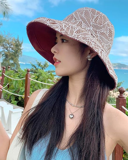 HUAMULAN Women Summer Sun Hat Wide Brim Wired Edge Floral Beach Bucket Hats Reversible Foldable Travel UV Protection Lady Hat