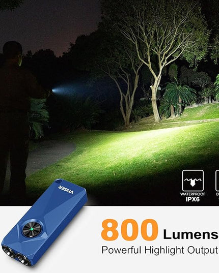 VTIGER K1 800 High Lumens Key Chain Light, Small EDC Rechargeable Keychain Flashlight, Compact LED Tiny Flashlight with Magnetic, Mini Clip-on Pocket Lights for Camping, Emergency, Everyday Carry