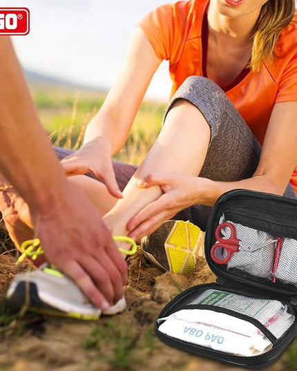 I GO 85 Pieces Hard Shell Mini Compact First Aid Kit, Small Personal Emergency Survival Kit for Travel Hiking Camping Backpacking Hunting Marine Car