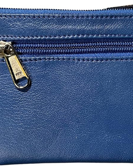 LEATHER FARM's lambskin leather coin pouch/coin purse for both mens and womens. (BLUE)