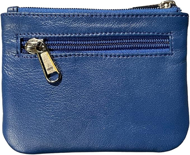 LEATHER FARM's lambskin leather coin pouch/coin purse for both mens and womens. (BLUE)