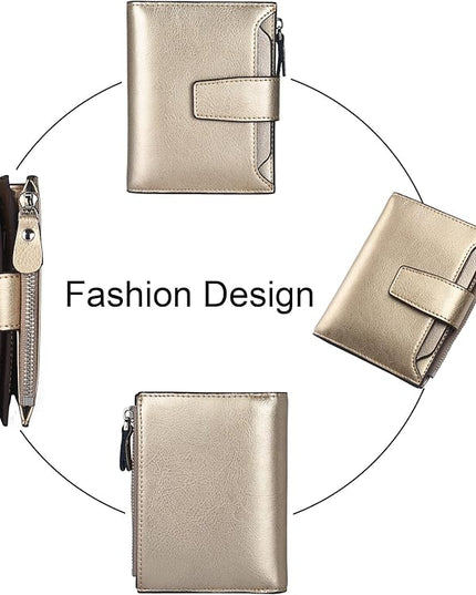 Lavemi Small Compact Women Wallet RFID Blocking Genuine Leather Bifold Purse with ID Windows