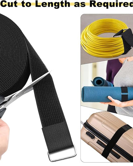 1.5"x16ft Hook and Loop Straps with 15 Metal Buckles, Adjustable Fastening Cable Straps, Cut-to-Length Cinch Strap, Reusable Nylon Securing Cord Ties for Organizer or Storage, Black