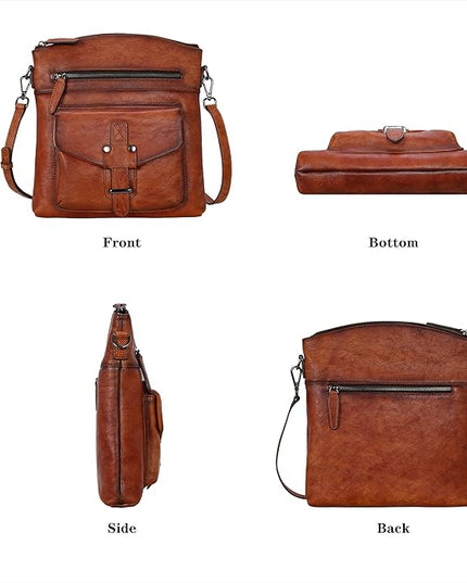 HESHE Leather Crossbody Bags for Women Satchel Purses Shoulder Purses and Handbags Cross Body Bag with Multi Pockets