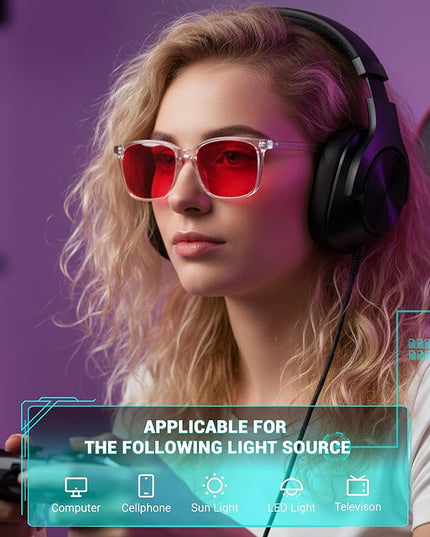 TIJN Blue Light Glasses for Men Women - Red Light Glasses for Computer Gaming - Dual AR Coating Lens - Screen Fatigue & UV Protection