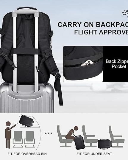 PIJUSHI Travel Backpack for Women Men Expandable Carry on Luggage Backpack Airline Approved Personal Item Laptop Bag(PE034 Black)