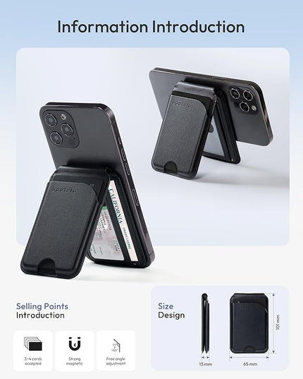 Magnetic Wallet for iPhone, Compatible with MagSafe Adjustable Stand Wallet, RIFD Blocking Leather Magnetic Card Holder for iPhone 17/16/15/14/13/12 Series, Not for iPhone 13/12 Mini(Black)