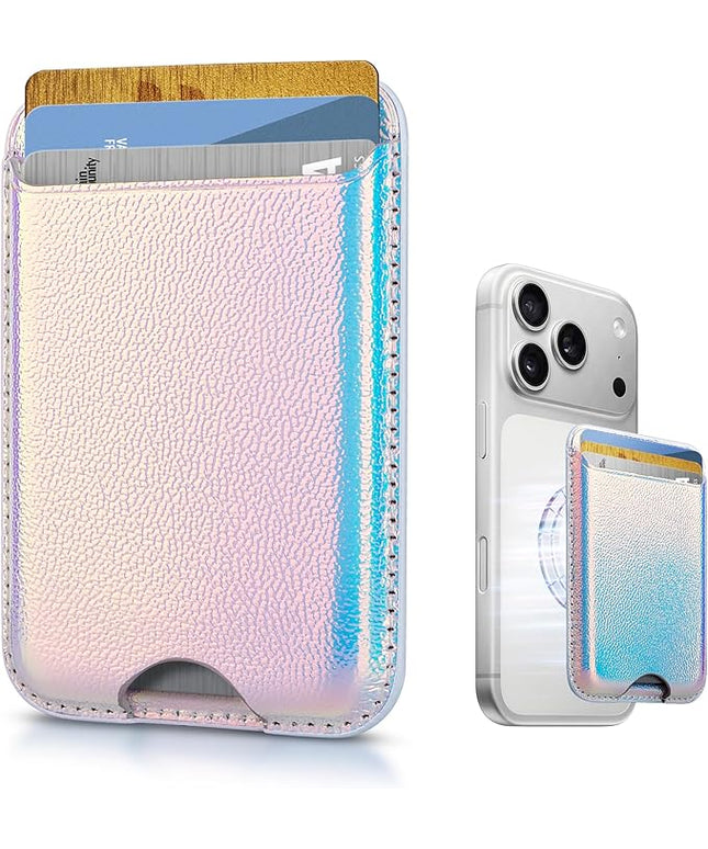 Magnetic Mag-safe Wallet Cell Phone Card Holder for Phone Case with Mag-Safe, Stronger Magnetic RFID Leather Phone Wallet Stick on for iPhone 17/16/15/14/13/12 Series, Fit 3 Cards