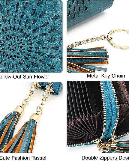 APHISON RFID Credit Card Holder Zipper Card Case Keychain Small Wallet for Women 1942-2 PEACOCK-BLUE