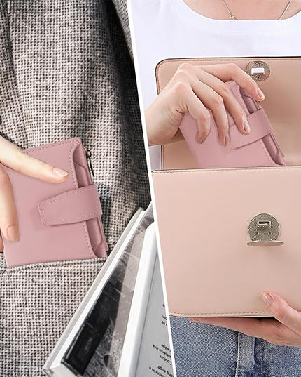 Airkit Small Wallet Women RFID Blocking Soft Leather Bifold Compact Card Holder Wallet for Women with Zipper Coin Pocket 4 ID Window