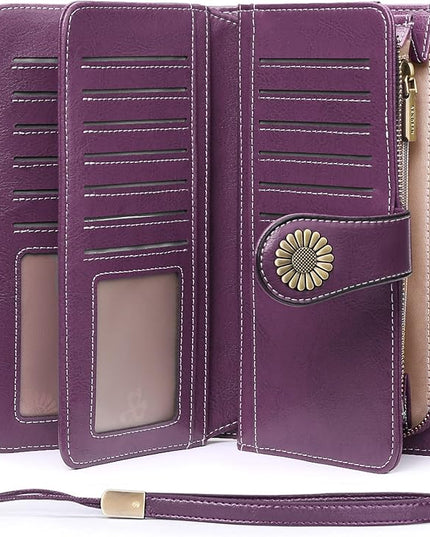 SENDEFN Wallets for Women Leather Credit Card Holder with RFID Blocking Large Capacity Wristlet | with RFID Blocking, Large Capacity, Wristlet, with RFID Blocking, Large Capacity, Wristlet