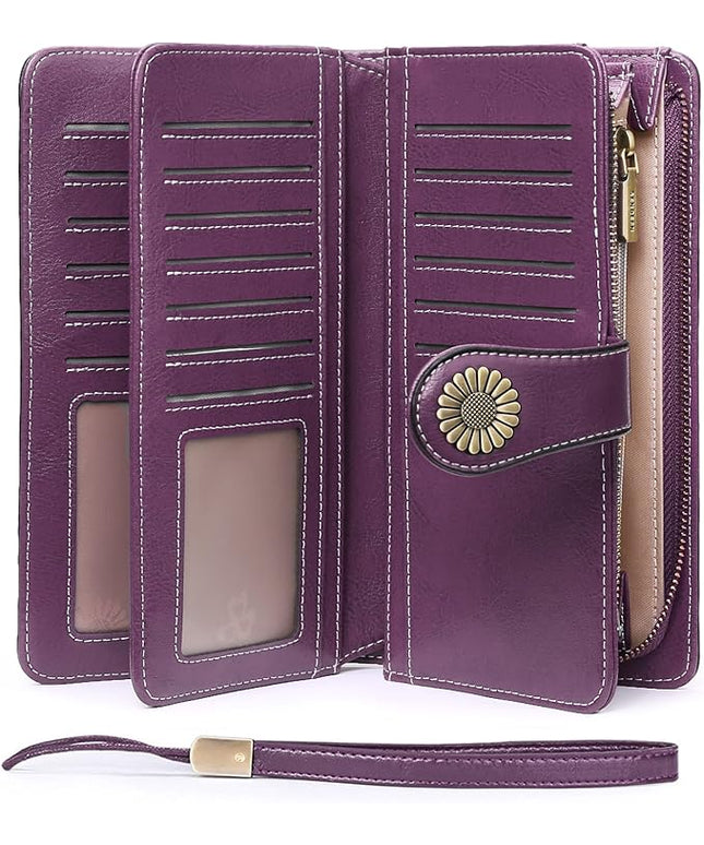SENDEFN Wallets for Women Leather Credit Card Holder with RFID Blocking Large Capacity Wristlet | with RFID Blocking, Large Capacity, Wristlet, with RFID Blocking, Large Capacity, Wristlet