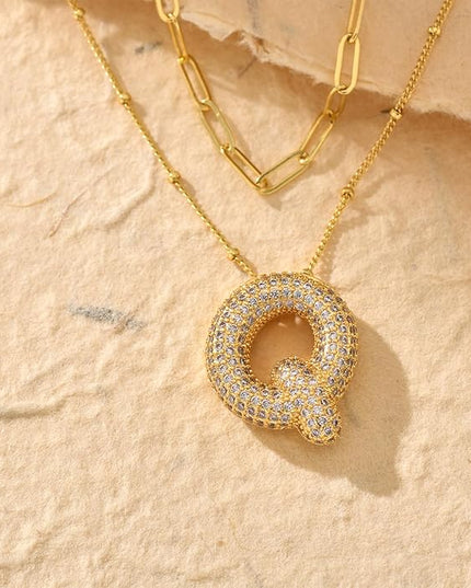 LUCA SMITH Initial Necklaces for Women, Dainty Balloon Bubble Letter, Name Letter Alphabet Pendant Layered Choker Chain Jewelry Gift