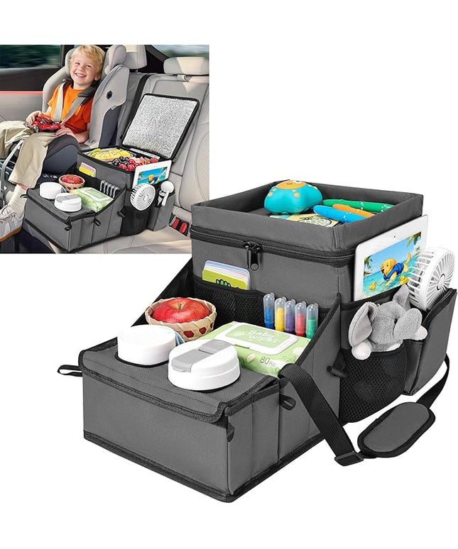 COOLBEBE Car Seat Organizer, Backseat Car Organizer with Cup Holders for Kids and Adults Travel, Cooler Compartment Passenger Seat Organizer Storage Box for Front or Middle Seat, Grey