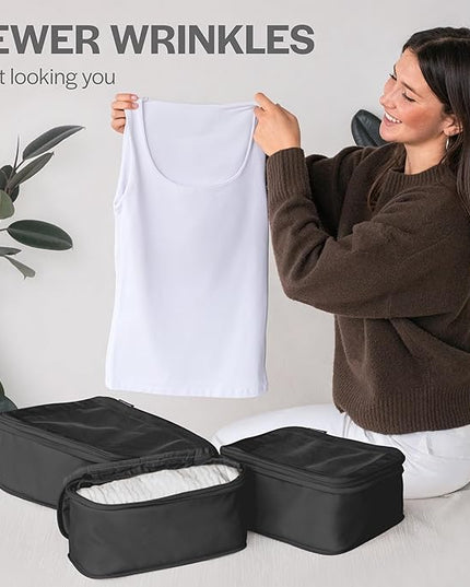 Aerotrunk Compression Packing Cubes for Travel - Luggage Organizer Bags - Double Zipper Packing Cubes for Suitcases (4-Pack, Black)