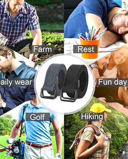 JASGOOD Men Canvas Fabric Belts Casual Web Cloth Belts with Black Double Ring Buckle 2 Pack