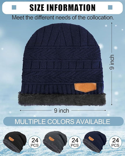 Geyoga 72 Pieces Winter Knit Beanie Hats Bulk for Homeless Fleece Lined Beanie Warm Beanie Cap Winter Knit