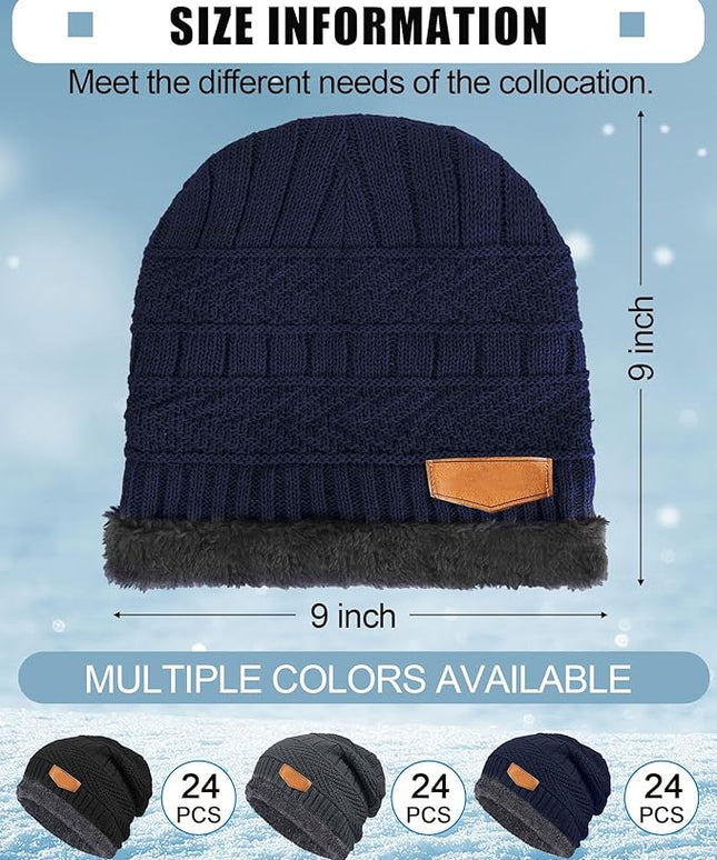 Geyoga 72 Pieces Winter Knit Beanie Hats Bulk for Homeless Fleece Lined Beanie Warm Beanie Cap Winter Knit