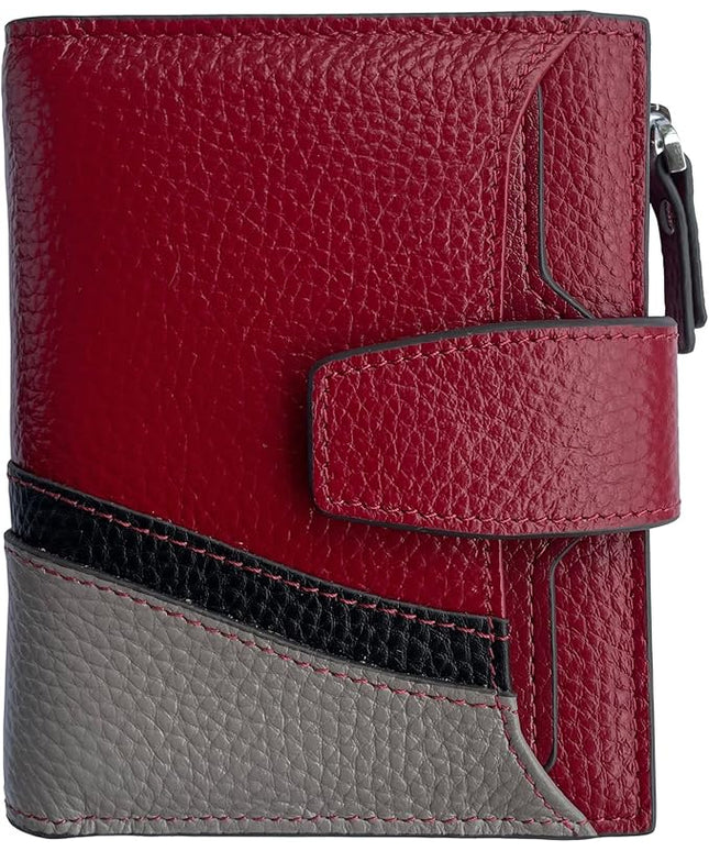 AINIMOER Women's RFID Blocking Leather Small Compact Bi-fold Zipper Pocket Wallet Card Case Purse with id Window