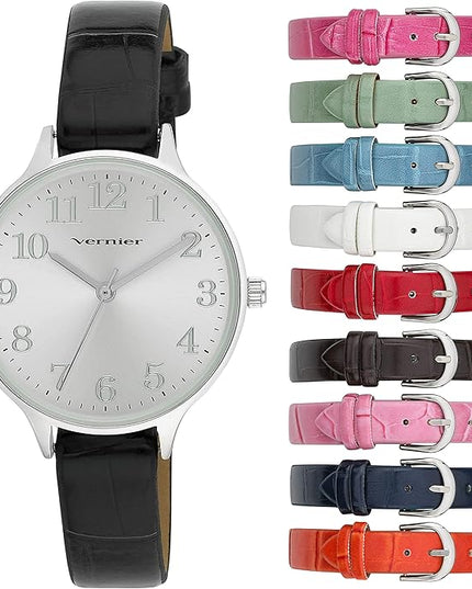 Vernier Women's Easy Read Round Watch with 10 Interchangeable Vegan Straps (VNR11205)