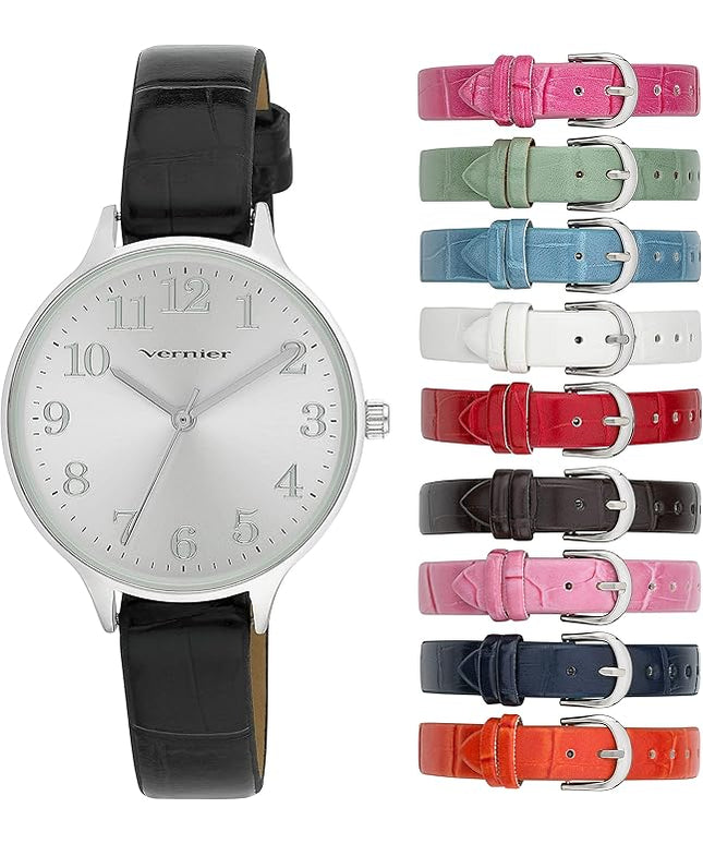 Vernier Women's Easy Read Round Watch with 10 Interchangeable Vegan Straps (VNR11205)