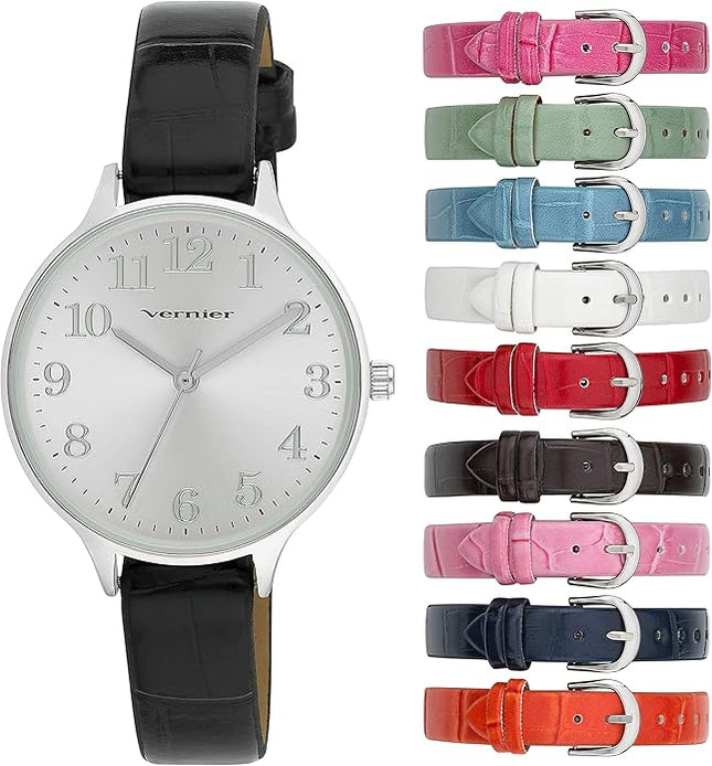 Vernier Women's Easy Read Round Watch with 10 Interchangeable Vegan Straps (VNR11205)