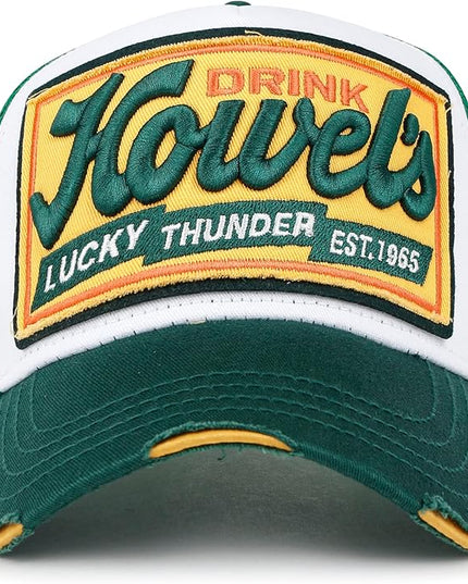 ililily Premium Howels Embroidery Vintage Baseball Cap Distressed Trucker Hat