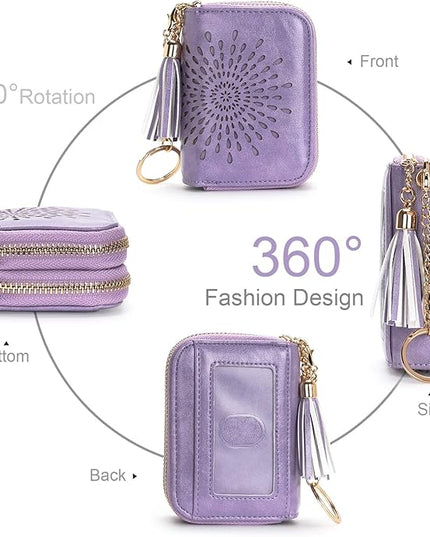 APHISON RFID Credit Card Holder Zipper Card Case Keychain Small Wallet for Women 1942-2 LIGHT-PURPLE