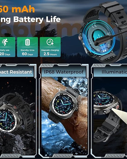 Smart Watch, 2026 AMOLED 1.43" Fitness Smartwatch for Men Women, Bluetooth 5.4 Call, 130+Sports Modes, 60+Days Flashlight, Heart Rate/Sleep Monitor, IP68 Waterproof Activity Tracker for Android iOS