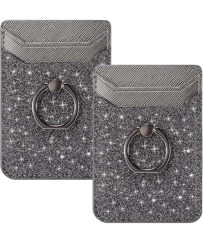 BIAJIYA Phone Card Holder RFID Leather Wallet Credit Adhesive Cell Case Stick-on Card Holder for Women and Men Back of Phone for Most of Smartphones