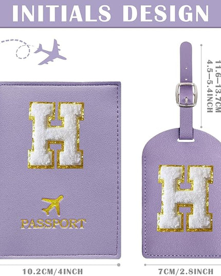 COSHAYSOO Purple Initial Passport Cover Holder and Luggage Tag Set TSA Approved with Letter Name Patch for Women Teenage, Travel Passport Book Vaccine Card Combo Bag Suitcase Identifier (H)