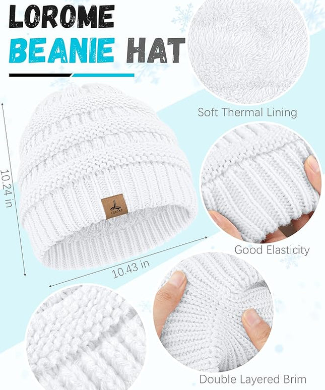 Winter Beanie Hat Scarf Gloves, Warm Fleece Knit Hats Touch Screen Gloves Neck Scarf Set Winter Gifts for Unisex Adult