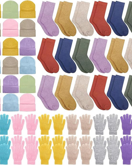 Hillban Winter Beanie Hat Gloves Set with Warm Socks Bulk, Homeless Knitted Beanie Cap Thick Thermal Winter Gloves Socks Pack
