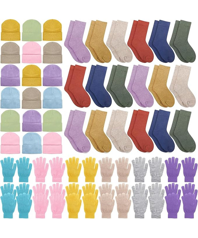 Hillban Winter Beanie Hat Gloves Set with Warm Socks Bulk, Homeless Knitted Beanie Cap Thick Thermal Winter Gloves Socks Pack