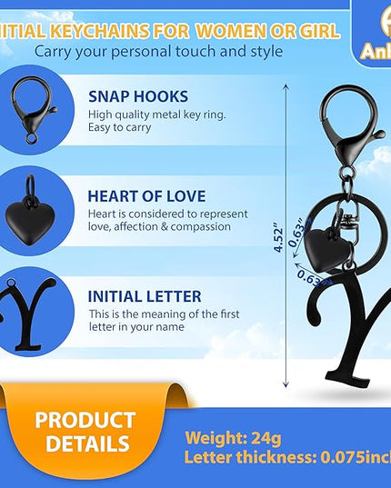 A-Z Heart Initial Letter Keychain, Stainless Steel Alphabet Charm for Handbags, Gift for Women and Girls