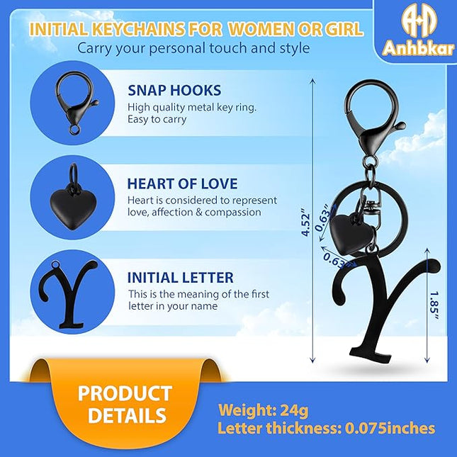 A-Z Heart Initial Letter Keychain, Stainless Steel Alphabet Charm for Handbags, Gift for Women and Girls