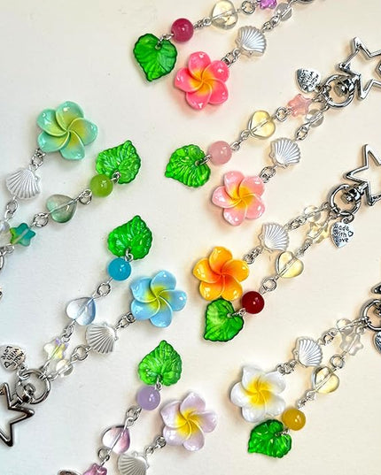 Agromusk Hibiscus Flower Keychain,Cute Y2K Hawaiian Tropical Flowers Keychains Aesthetic Star Summer Beach Decor for Women