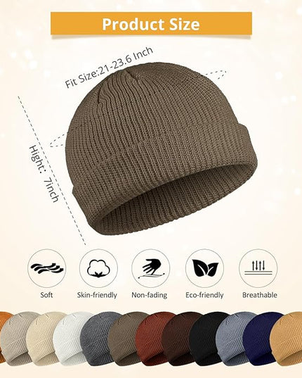 Geyoga 12 Pcs Trawler Beanie Hats for Men Fisherman Roll up Short Cuff Knit Beanie Bulk Winter Watch Cap for Men Women