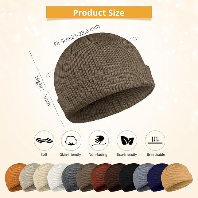 Geyoga 12 Pcs Trawler Beanie Hats for Men Fisherman Roll up Short Cuff Knit Beanie Bulk Winter Watch Cap for Men Women