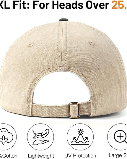 XXL Oversize Washed Denim Baseball Cap,Low Profile Jean Sports Cap for Big Heads 23.5"-25.5",Large Pigment Dyed Dad Hat