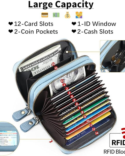 GOIACII Small Genuine Leather Wallet for Women, RFID Blocking Credit Card Holder Wallet