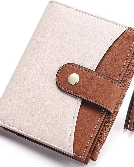 yiijay Small Wallet for Women RFID Blocking Tassle Bifold Slim Thin Leather Wallet Credit Card Holder Wallet Ladies Mini Wallet with Widened Zipper Pocket