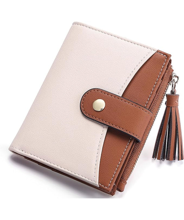 yiijay Small Wallet for Women RFID Blocking Tassle Bifold Slim Thin Leather Wallet Credit Card Holder Wallet Ladies Mini Wallet with Widened Zipper Pocket