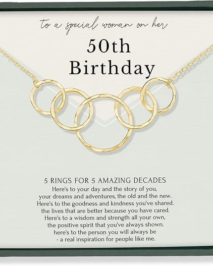 HOPE LOVE SHINE Birthday Necklace – Fashion Jewelry 16+2", 14K Gold Plated Sterling Silver with 3 Interlocking Rings, Hypoallergenic and Comfortable – A Thoughtful Choice for Birthday for Women
