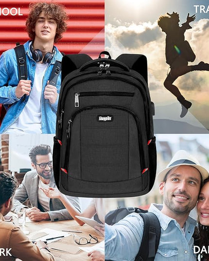 Backpack for Men,School Backpack for boys teens,Travel laptop backpack with USB Charging Port,Water Resistant business Work college bookbag,book bag Fits 15.6 Inch,Black Back Pack